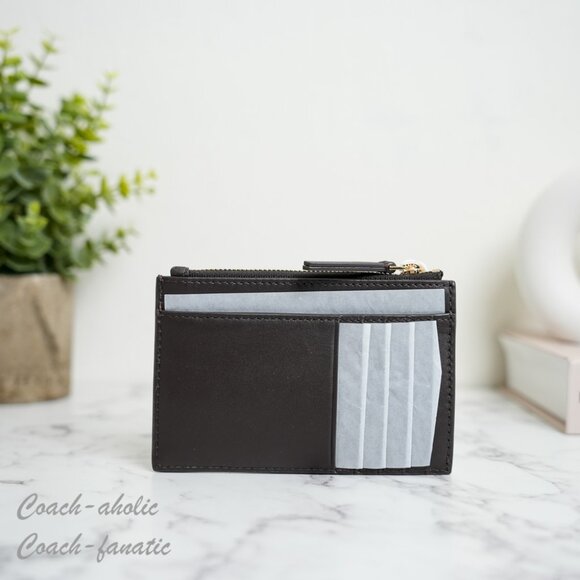 NWT Tory Burch Britten Soft Zip Card Case Wallet in Dark Mahogany - Picture 2 of 7